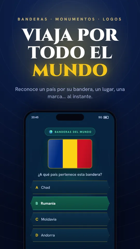 Quiz de imágenes en la app: reconoce una bandera, un monumento o un logo al instante.