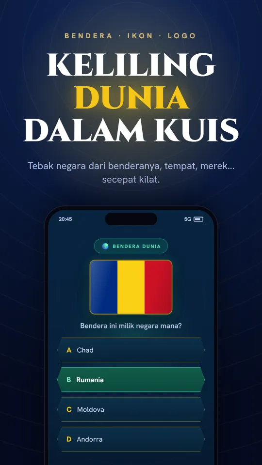 Kuis gambar di aplikasi: kenali bendera, monumen, atau logo dalam sekejap.
