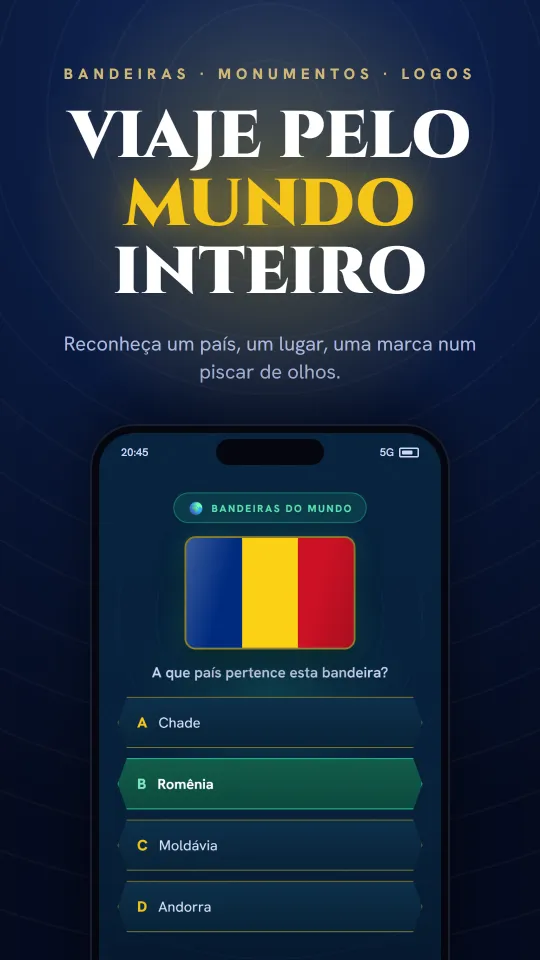 Quiz de imagens no app: reconheça uma bandeira, um monumento ou um logo num piscar de olhos.