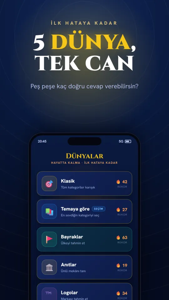 Dünyalar hayatta kalma modu: ilk hataya kadar doğru cevapları sırala.